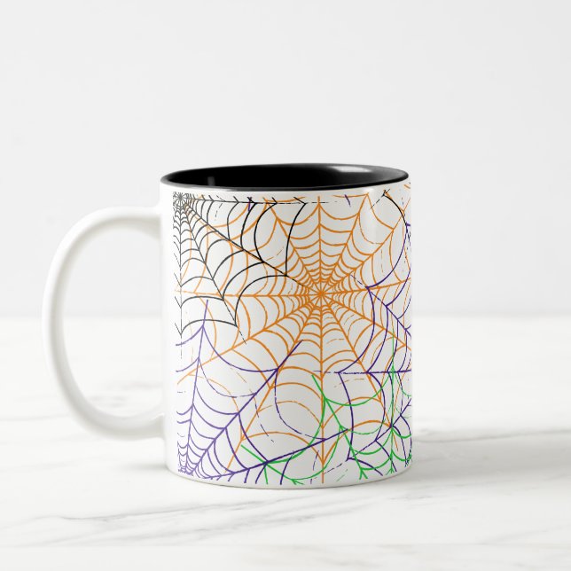 A Simple Halloween Spider's Web Pattern Two-Tone Coffee Mug (Left)