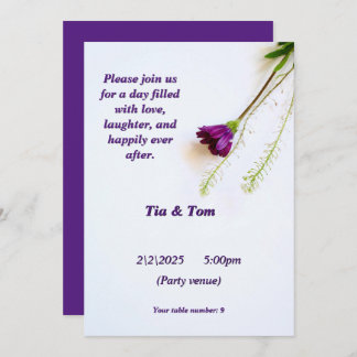 A simple invitation in white and purple