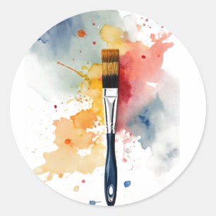 A simple paintbrush with a stroke of paint, waterc classic round sticker
