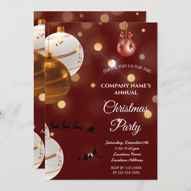 A simple red elegant Christmas party invitation  (Front/Back)