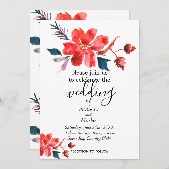 A simple white floral invitation for you (Front/Back)