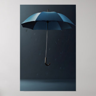 A Single Blue Umbrella in Flat Minimalist Style Poster