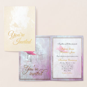 A Single Pink Rose/Gold Foil Card