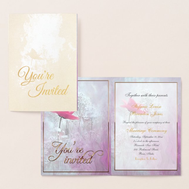 A Single Pink Rose/Gold Foil Foil Card (Display)