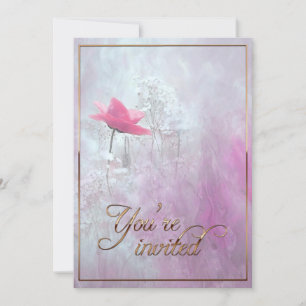 A Single Pink Rose/Gold Trim Invitation