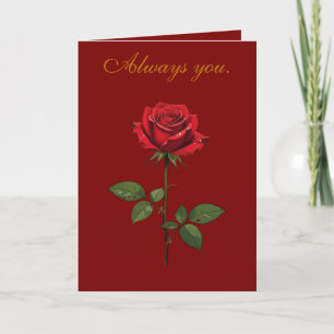 A Single Red Rose With Morning Dew  Card