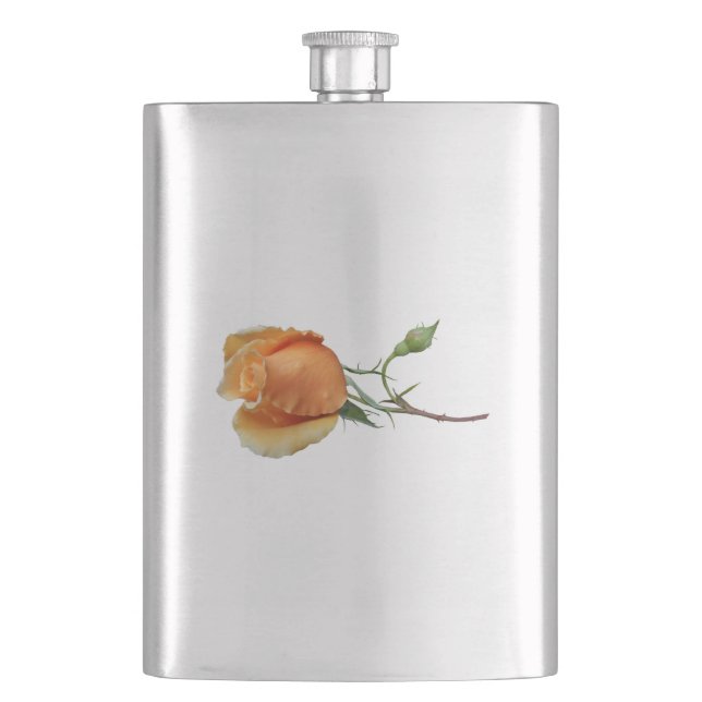 A single rose cutting       hip flask (Front)