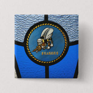 A single Seabee logo 15 Cm Square Badge