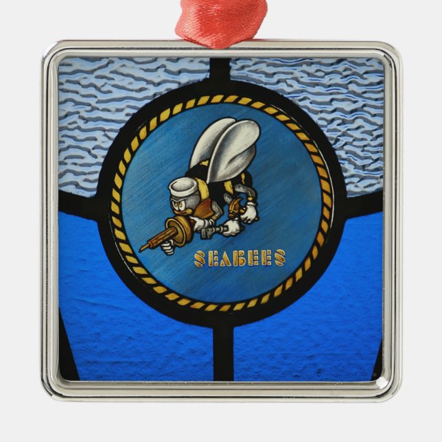 A single Seabee logo Metal Tree Decoration (Front)
