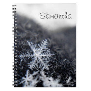 A single snowflake on stands out spiral notebook
