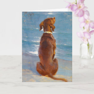A sitting brown dog by P.S. Kroyer Card