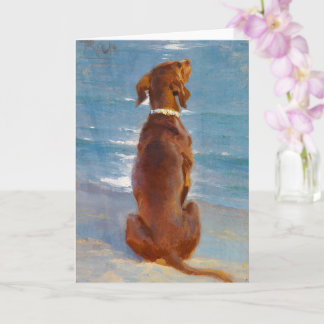 A sitting brown dog by P.S. Kroyer Card