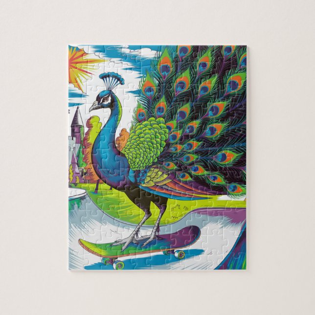 A Skateboarding Peacock Jigsaw Puzzle (Vertical)