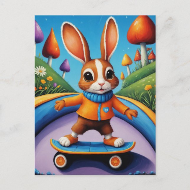 A Skateboarding Rabbit Postcard (Front)