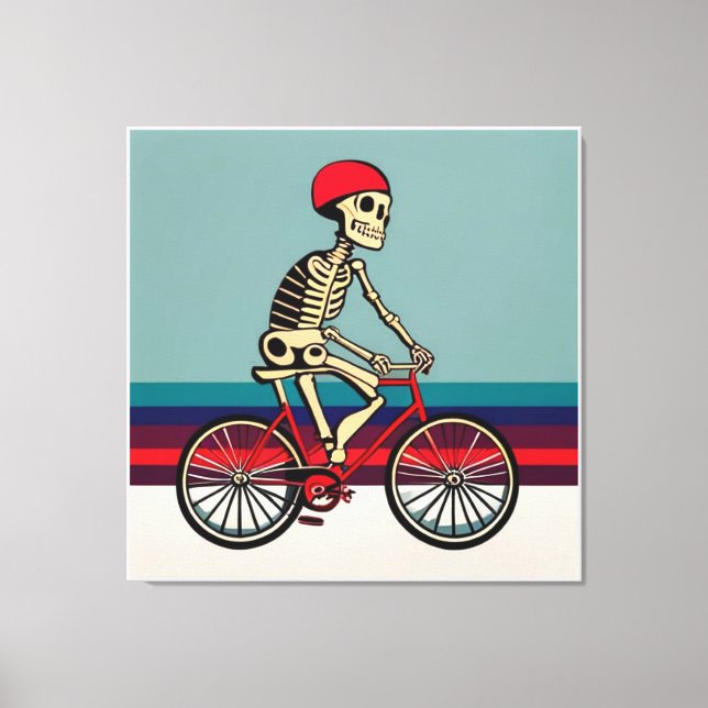 A Skeleton Riding A Bicycle Canvas Print (Front)