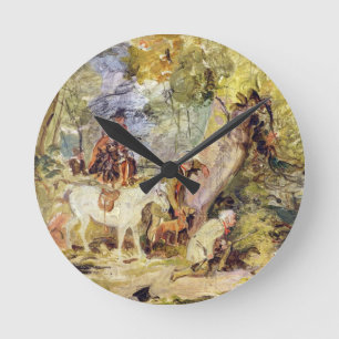 A Sketch for 'Foresters Stalking Deer' (oil over c Round Clock