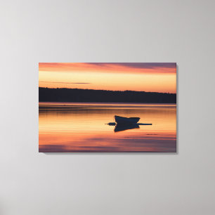 A skiff at sunrise in Eggemoggin Reach in Little Canvas Print