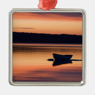 A skiff at sunrise in Eggemoggin Reach in Little Metal Tree Decoration
