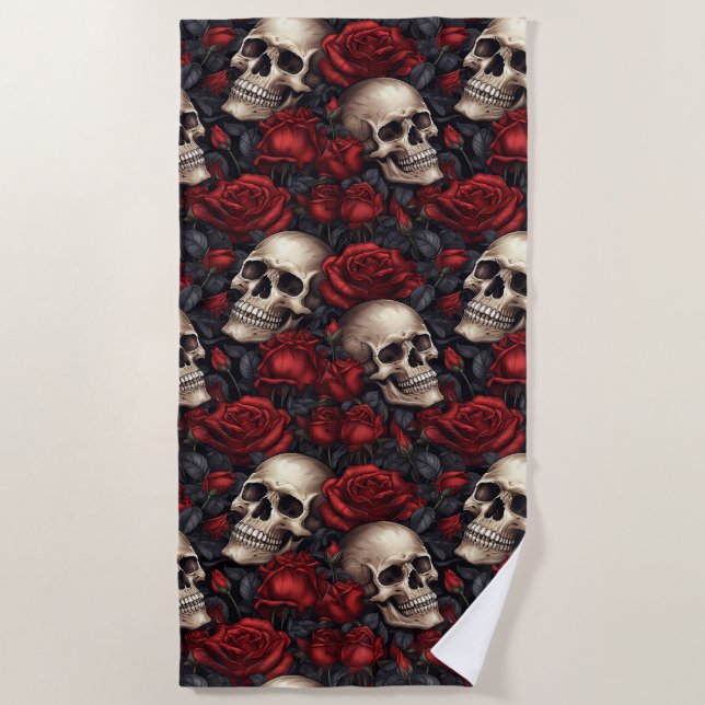 A Skull and Roses Series Design 10 Beach Towel (Front)