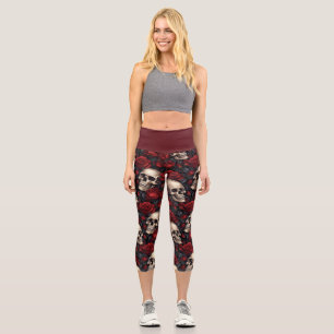 A Skull and Roses Series Design 10 Capri Leggings