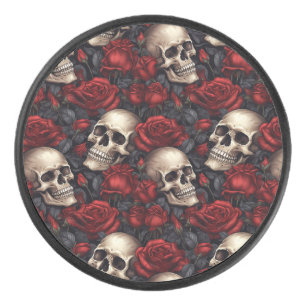 A Skull and Roses Series Design 10 Hockey Puck