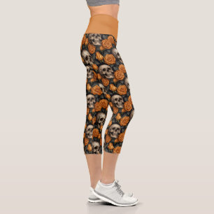 A Skull and Roses Series Design 11 Capri Leggings