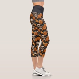 A Skull and Roses Series Design 11 Capri Leggings