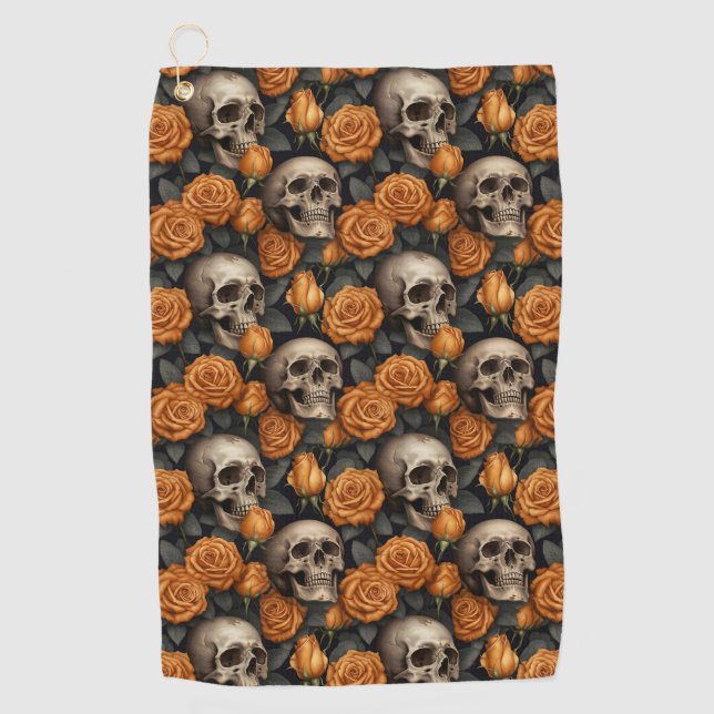 A Skull and Roses Series Design 11 Golf Towel (Front)