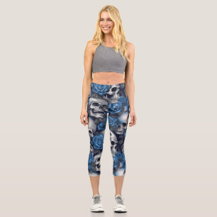 A Skull and Roses Series Design 12 Capri Leggings