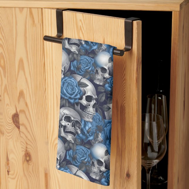 A Skull and Roses Series Design 12 Tea Towel (Thirds Fold)