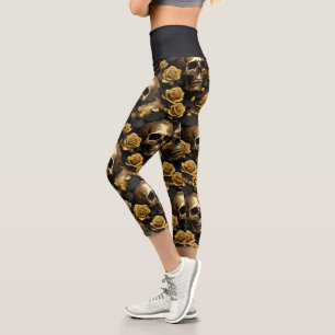 A Skull and Roses Series Design 8 Capri Leggings