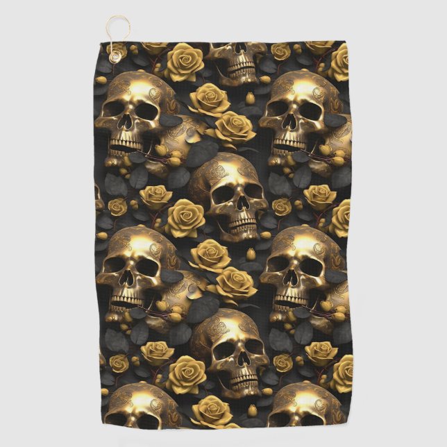 A Skull and Roses Series Design 8 Golf Towel (Front)