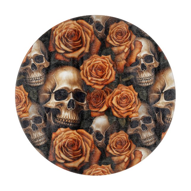 A Skull and Roses Series Design 9 Cutting Board (Front)
