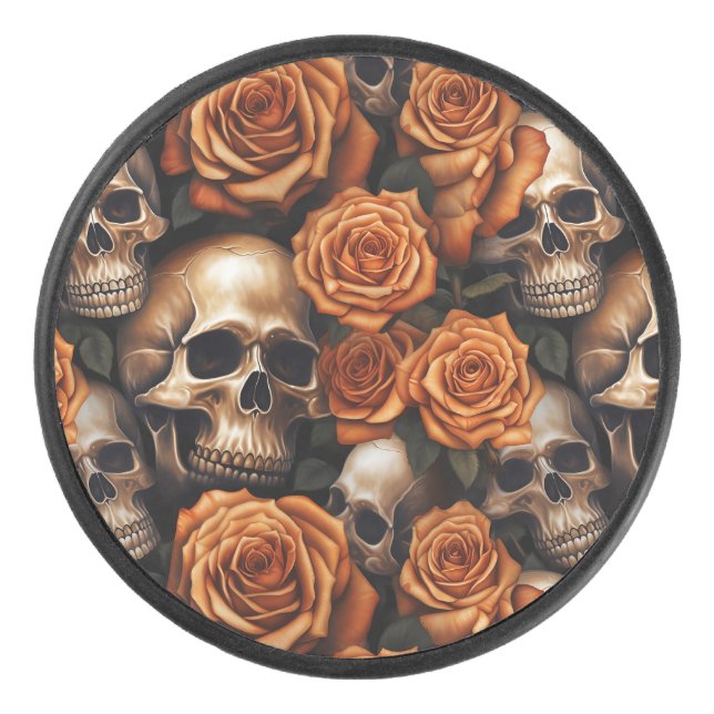 A Skull and Roses Series Design 9 Hockey Puck (Front)