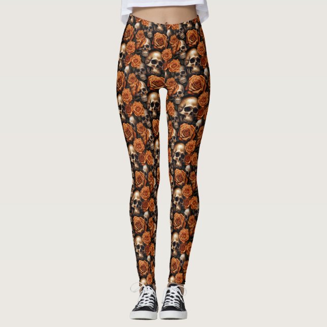 A Skull and Roses Series Design 9 Leggings (Front)