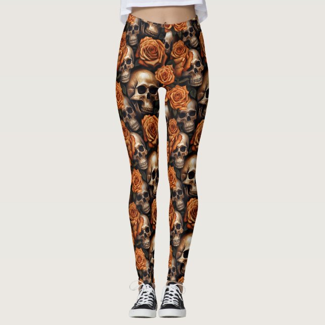A Skull and Roses Series Design 9 Leggings (Front)