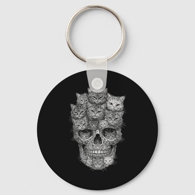 A skull but cats kitty skeleton halloween cat key ring (Front)