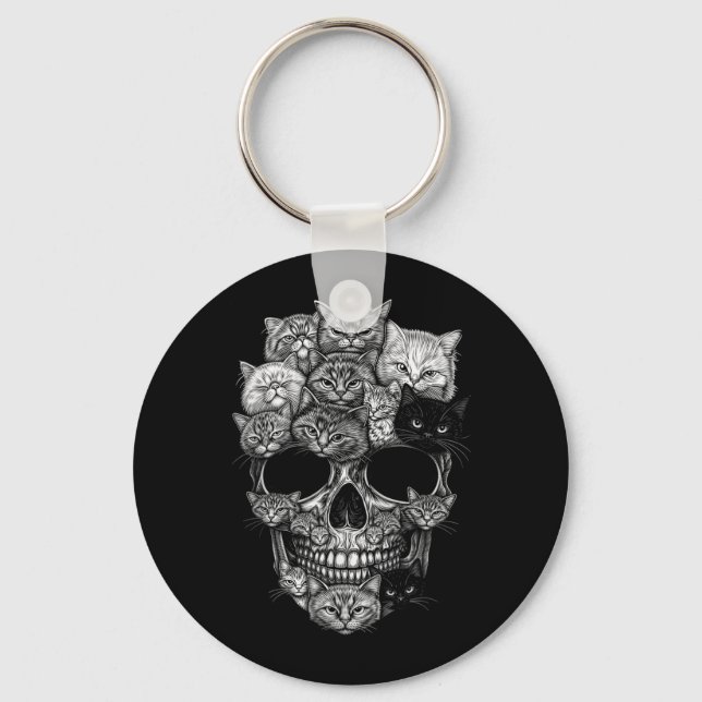 A Skull But Cats Kitty Skeleton Halloween Cat Key Ring (Front)