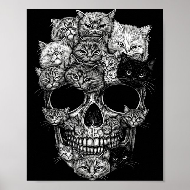 A Skull But Cats Kitty Skeleton Halloween Cat Poster (Front)