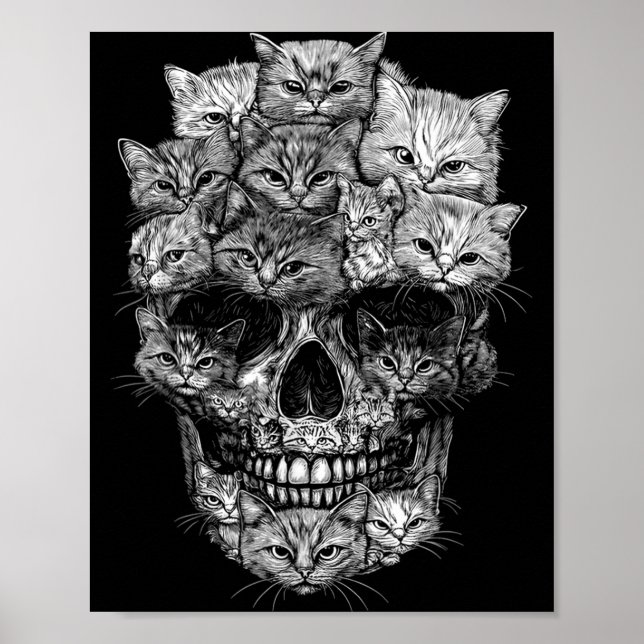 A Skull But Cats Kitty Skeleton Halloween Cat Poster (Front)