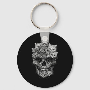 A Skull But It's Cats Kitty Skeleton Halloween Cat Key Ring