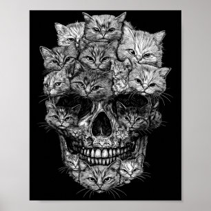 A Skull But It's Cats Kitty Skeleton Halloween Cat Poster