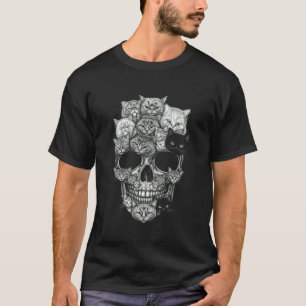 A Skull But It's Cats Kitty Skeleton Halloween Cat T-Shirt