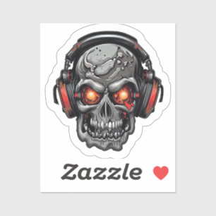 a skull enjoying music with headphones
