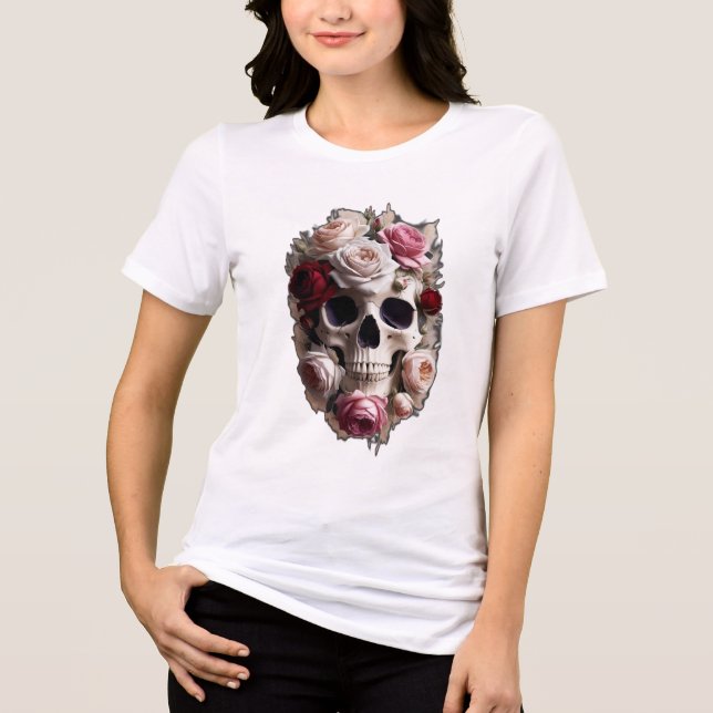 A skull made of blooming roses Tri-Blend shirt (Front)