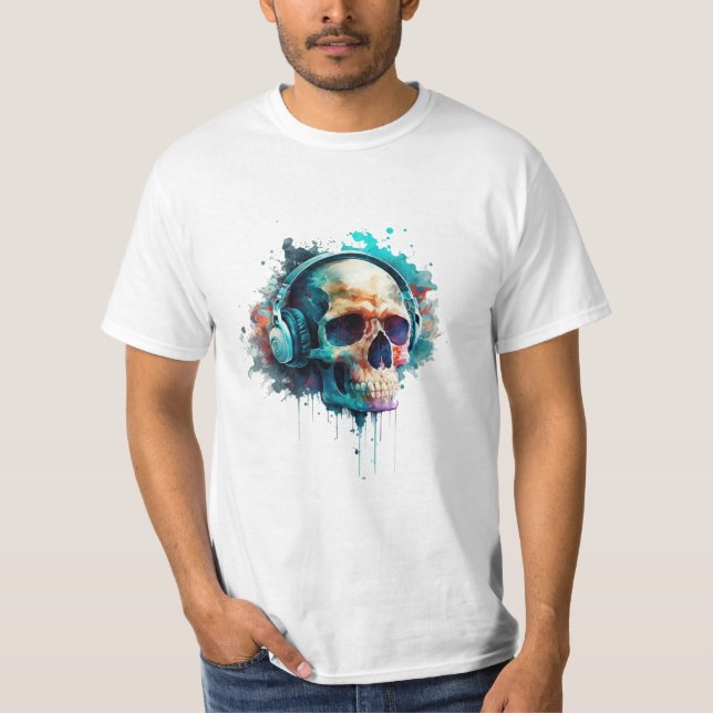 A skull wearing headphones enjoy the life! T-Shirt (Front)