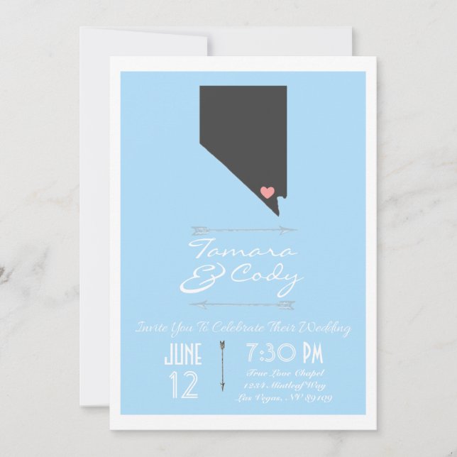 A Sky Blue Las Vegas, Nevada Wedding Invitation (Front)
