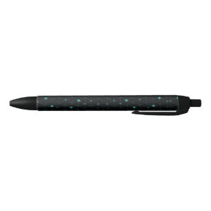 A sleek black pen with a black tip and clip