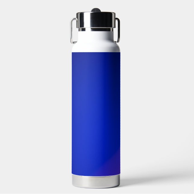 A sleek blue insulated water bottle with a silver  (Front)