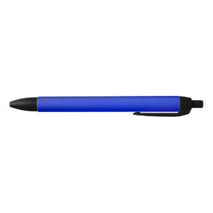 A sleek blue pen with a black tip and clip